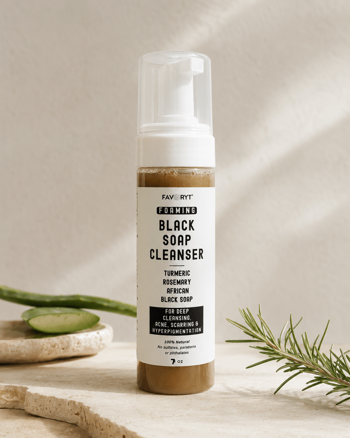 African Black Foaming Cleanser for Deep Cleansing, Acne or Hyperpigmentation with Turmeric and Rosemary - FAVORYT BRAND