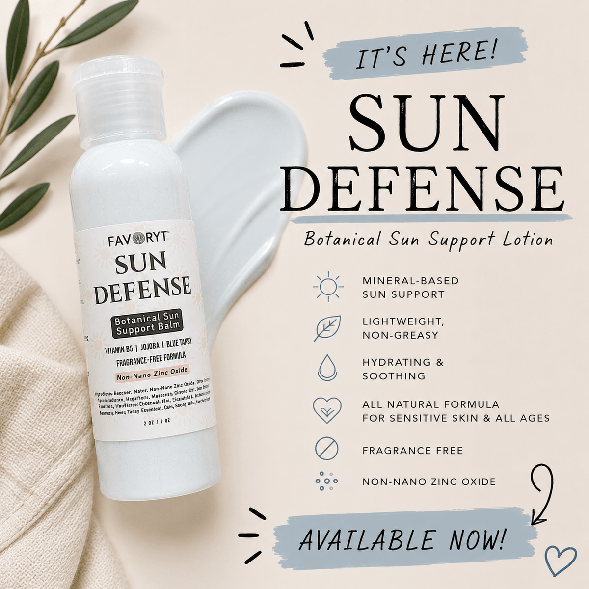 FAVORYT Sun Defense Botanical Sun Support Lotion | Lightweight Mineral Outdoor Lotion - FAVORYT BRAND