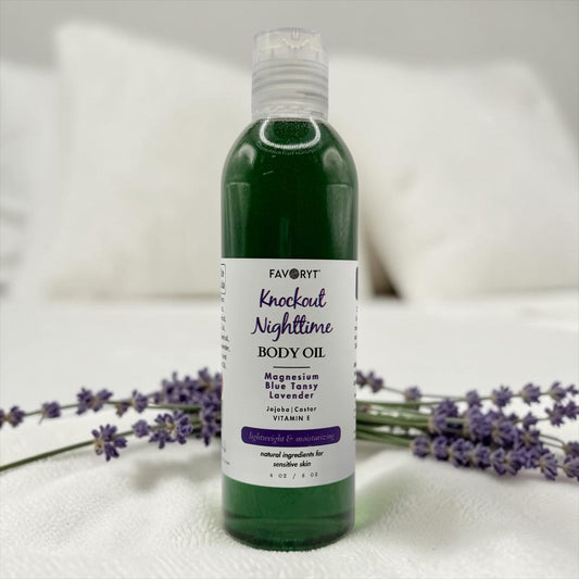 Knockout Nighttime Body Oil – Calming Lavender & Blue Tansy Sleep Oil with Magnesium | Sensitive-Skin Safe Hydrating Body Oil - FAVORYT BRAND