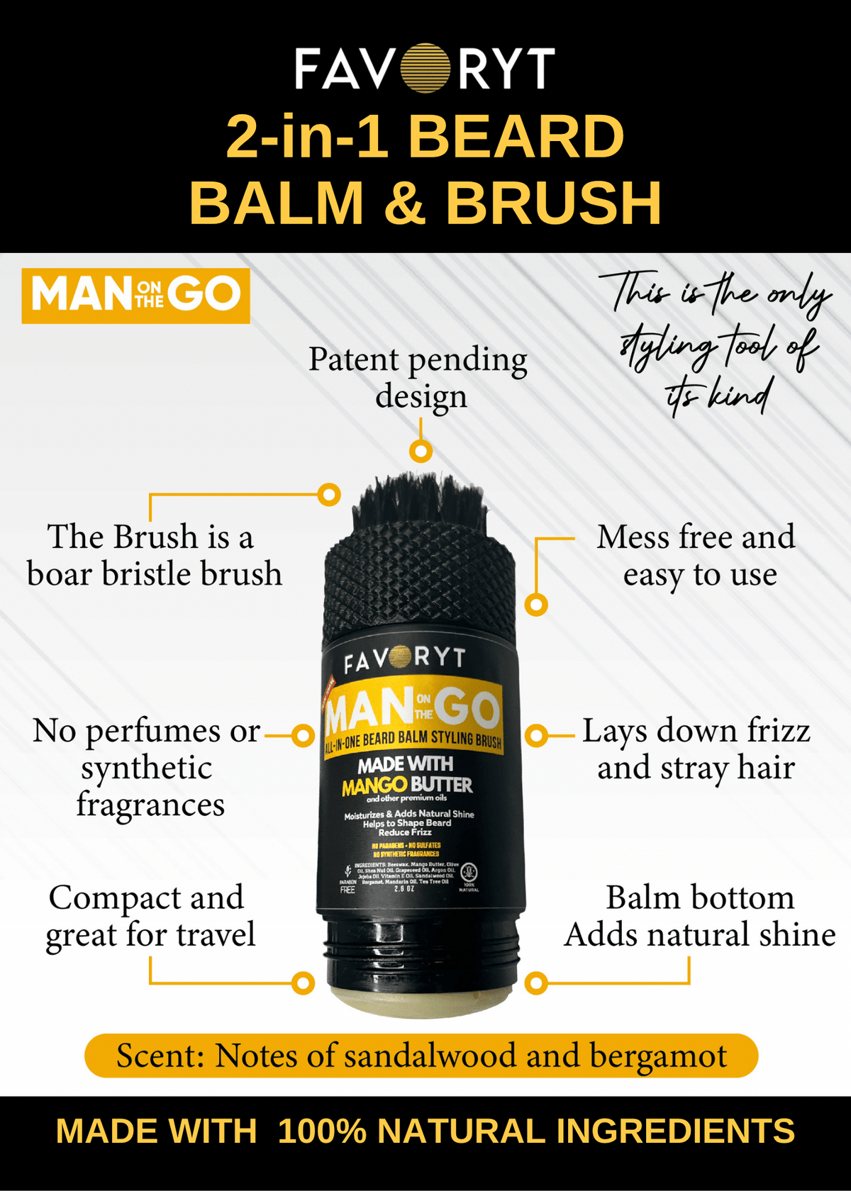 Man on the Go Beard Styling Balm and Brush - FAVORYT BRAND