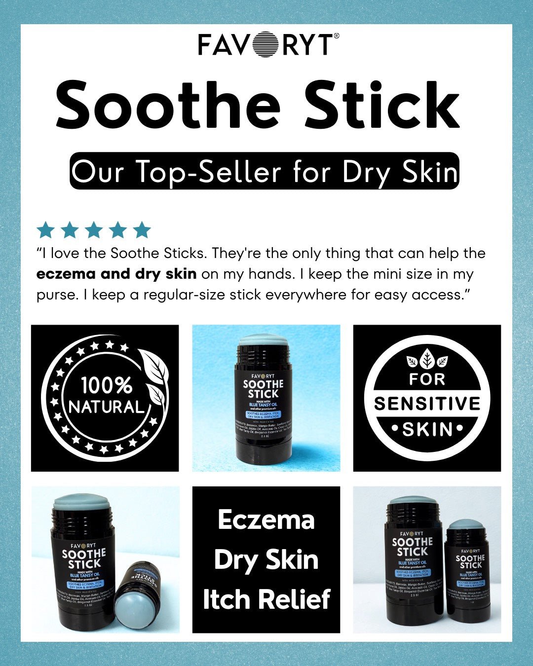 Soothe Stick Skin Balm Stick for Eczema and Dry, Cracked Skin, Soothing effect for itch and irritation - FAVORYT BRAND