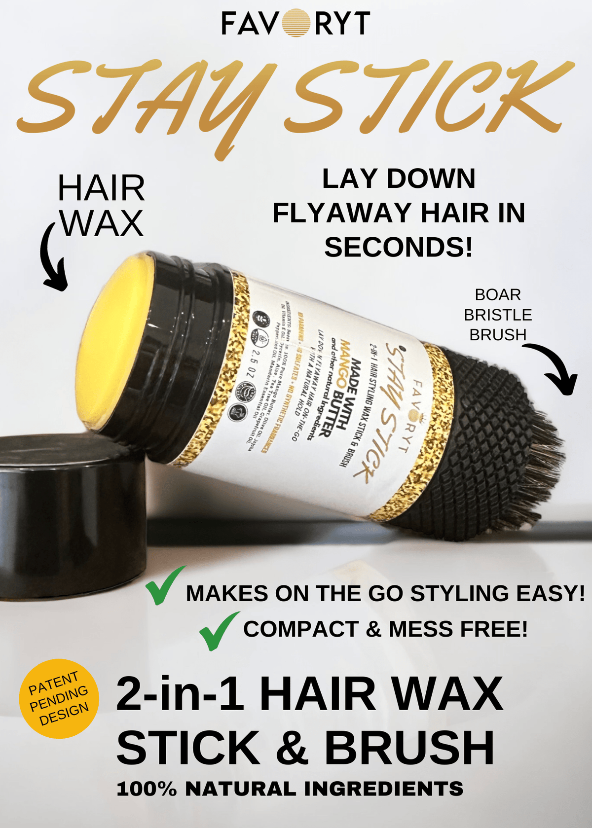 Stay Stick Hair Styling Wax and Brush - FAVORYT BRAND