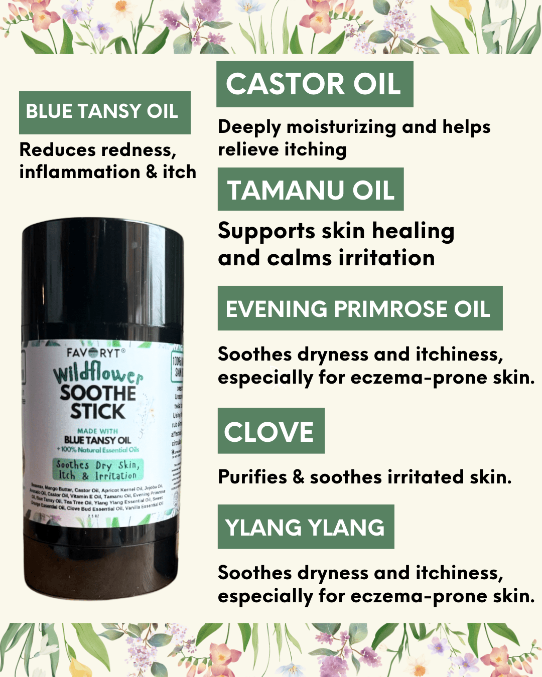 Wildflower Soothe Stick Skin Balm Stick for Eczema and Dry, Cracked Skin, Soothing effect for itch and irritation - FAVORYT BRAND
